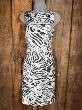 H&M Black & White Abstract Midi Sheath Dress